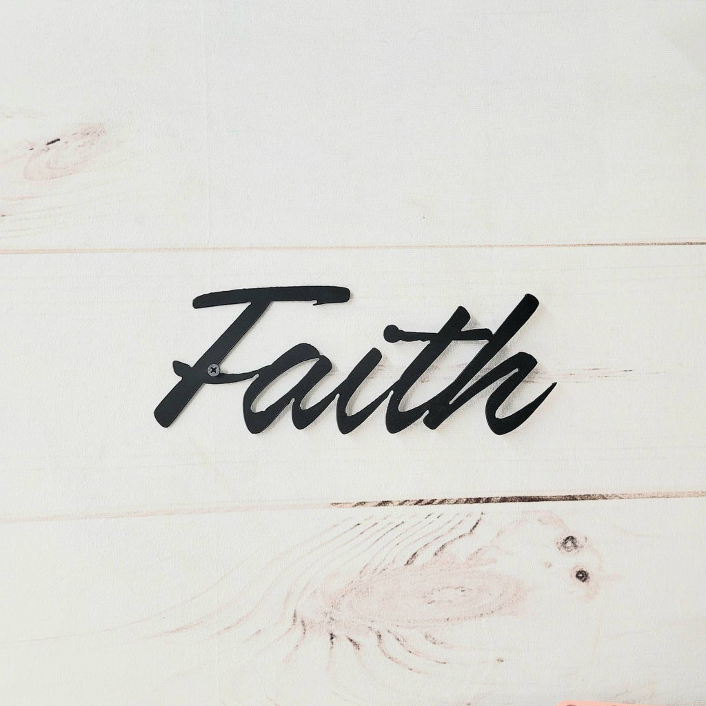 Faith Script Christian Metal Sign Aluminum Sign — front view on white background