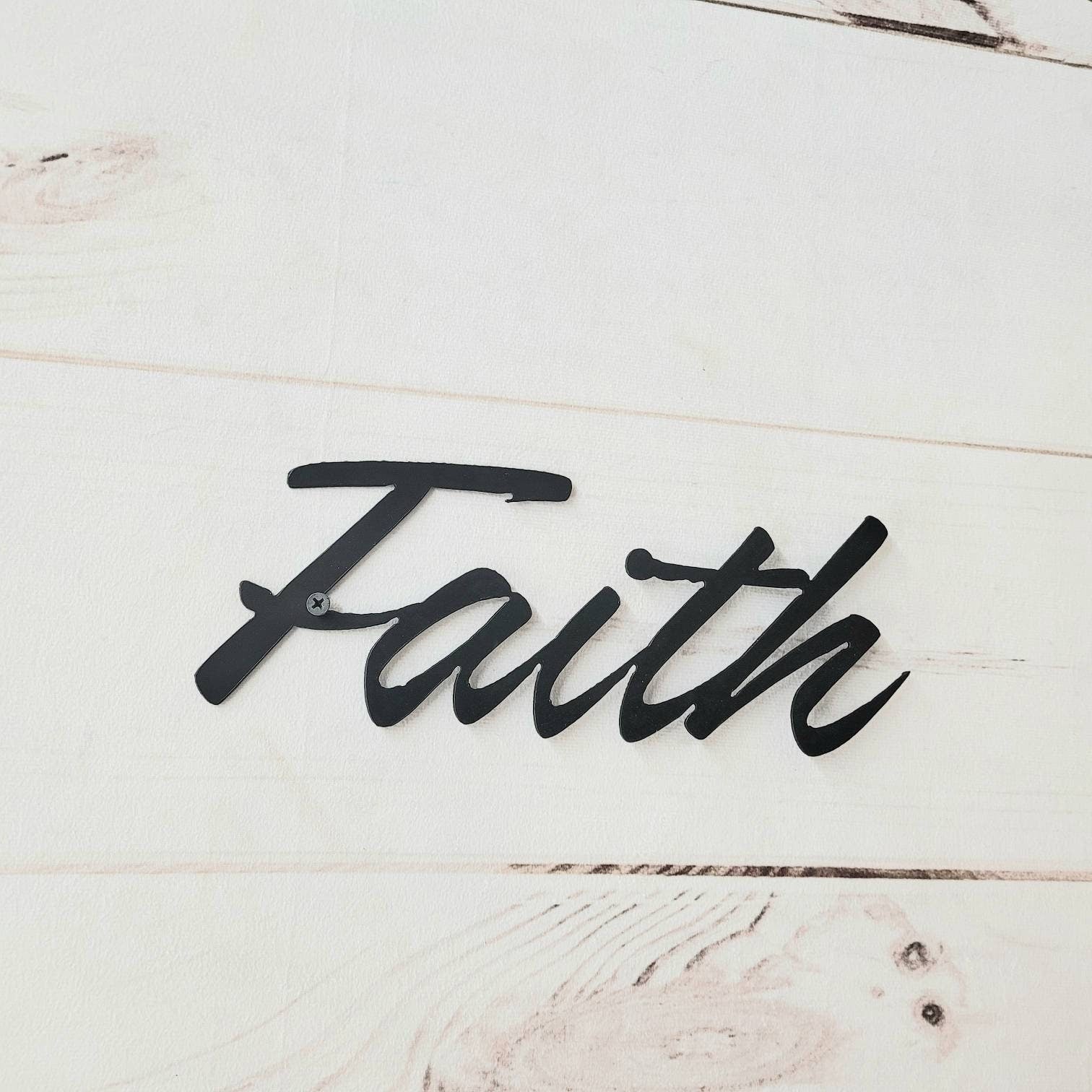 Faith Script Christian Metal Sign Aluminum Sign — lifestyle setting