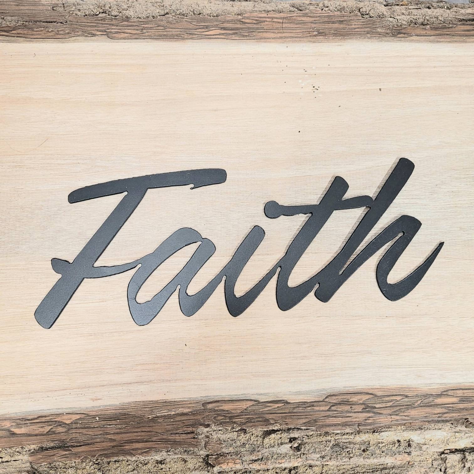 Faith Script Christian Metal Sign Aluminum Sign — detail view