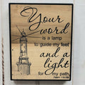 Psalm 119 Lighthouse Christian Wood Sign Wood Sign — front view on white background