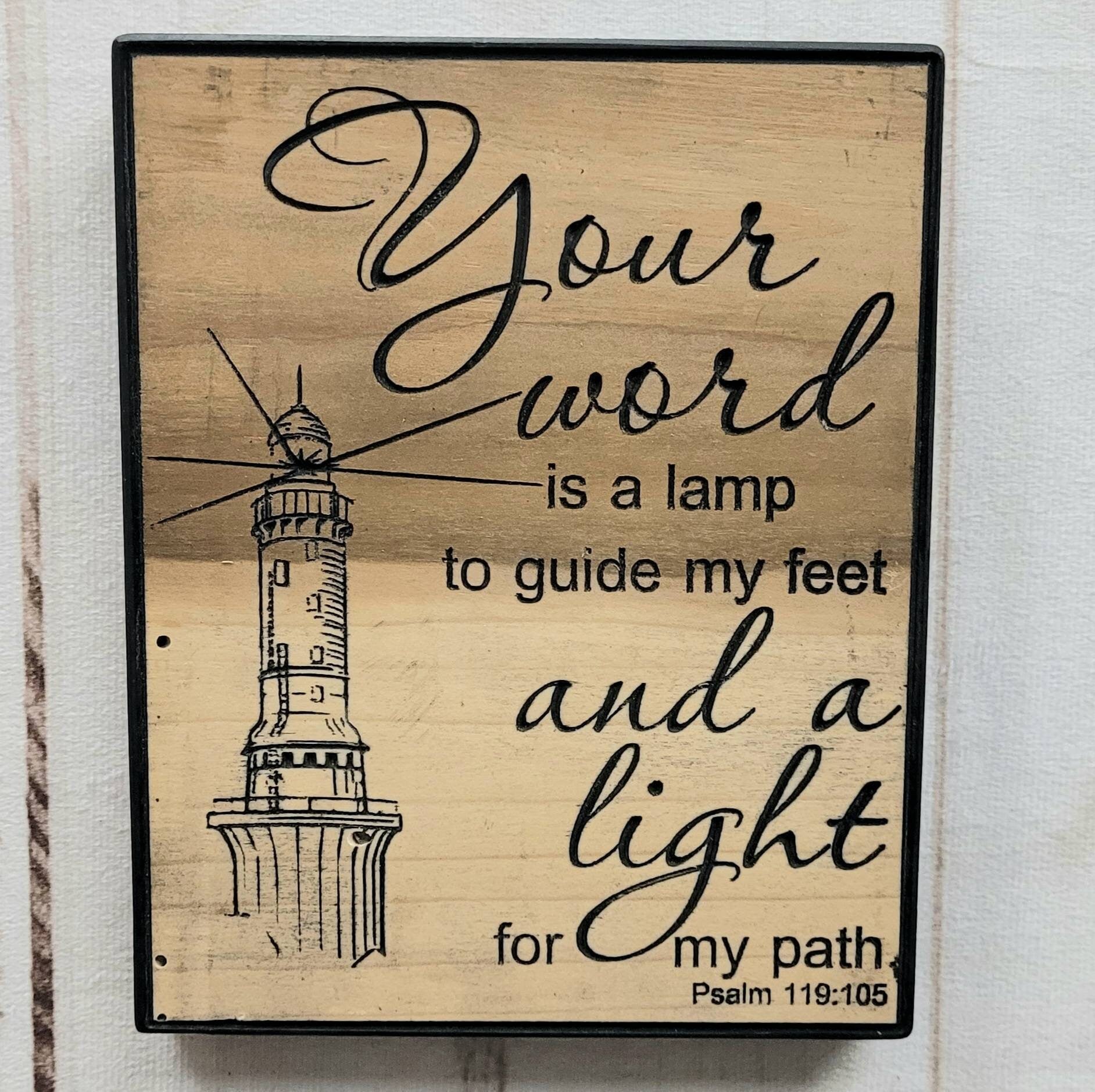 Psalm 119 Lighthouse Christian Wood Sign Wood Sign — front view on white background