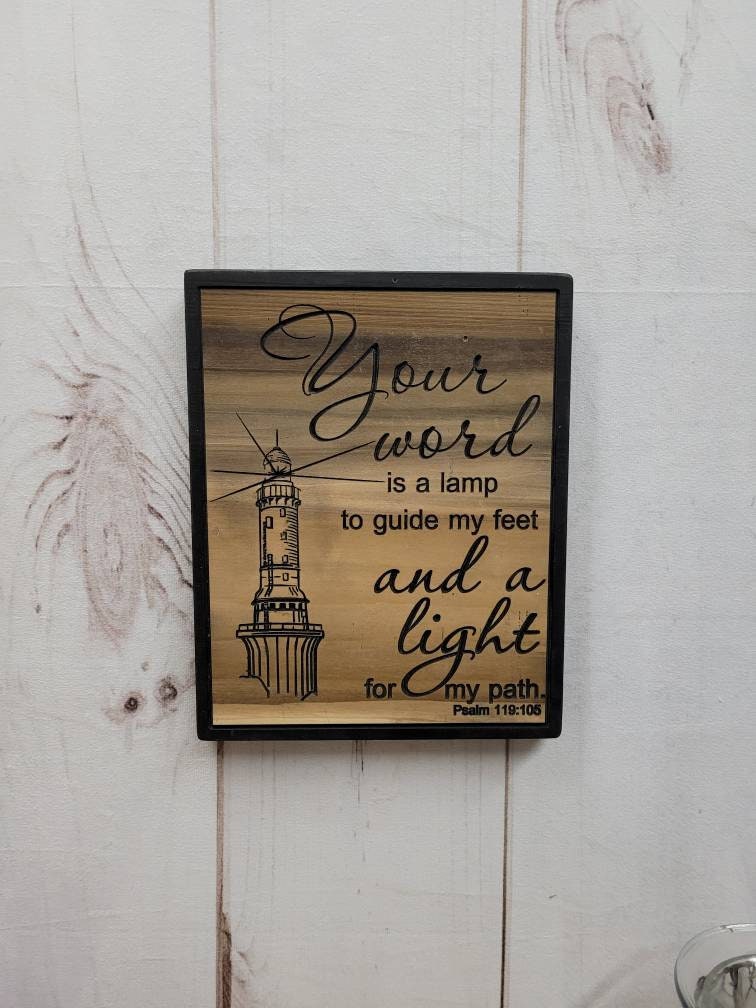 Psalm 119 Lighthouse Christian Wood Sign Wood Sign — lifestyle setting