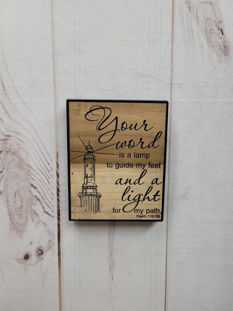 Psalm 119 Lighthouse Christian Wood Sign Wood Sign — alternate angle