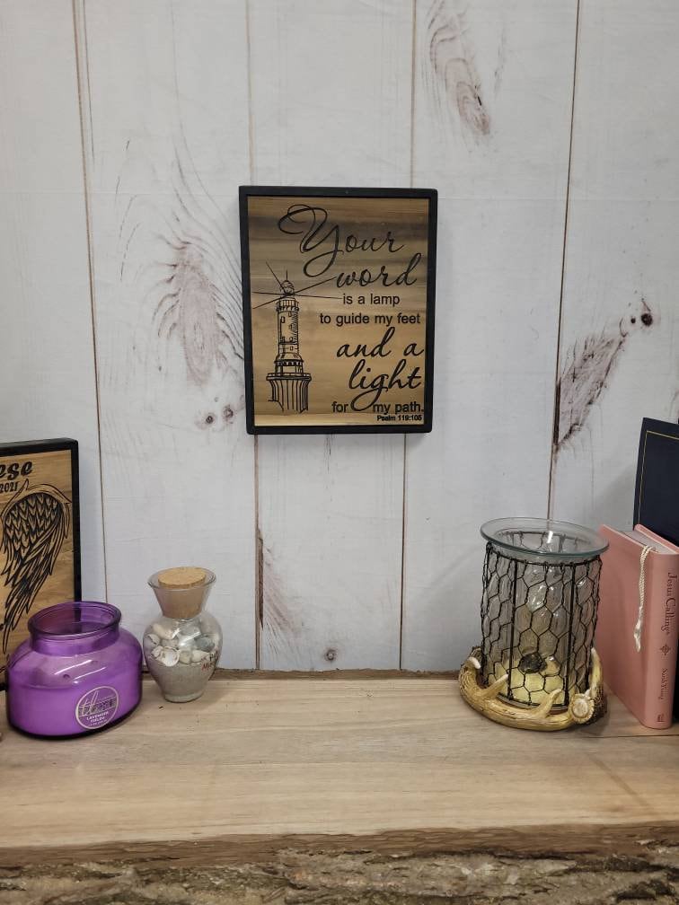 Psalm 119 Lighthouse Christian Wood Sign Wood Sign — alternate angle