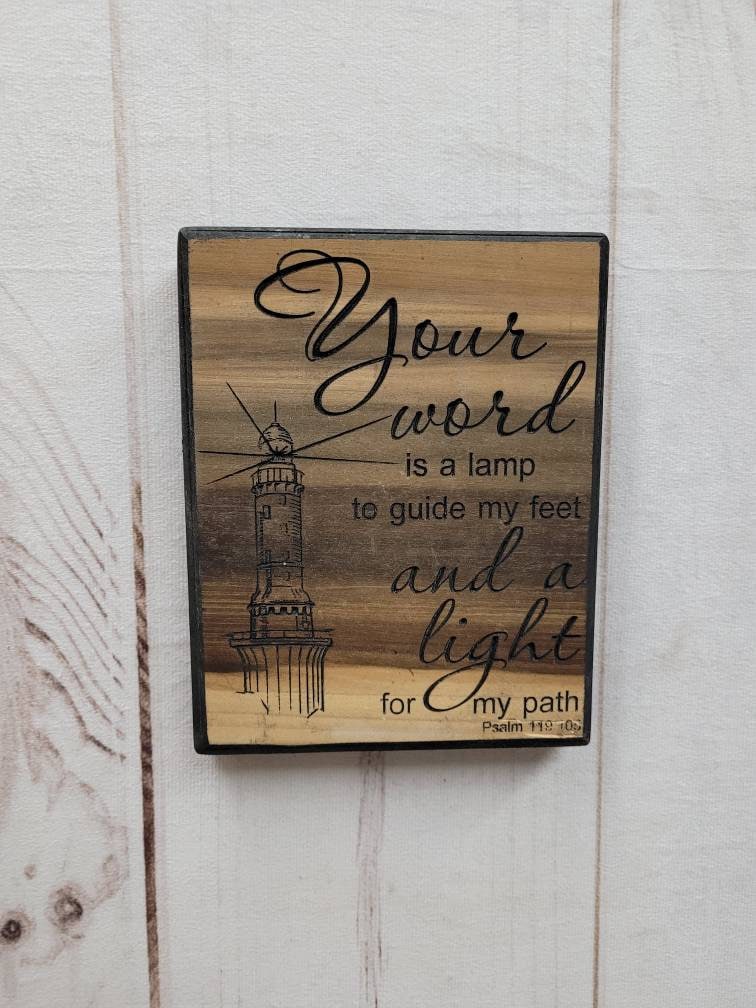 Psalm 119 Lighthouse Christian Wood Sign Wood Sign — alternate angle
