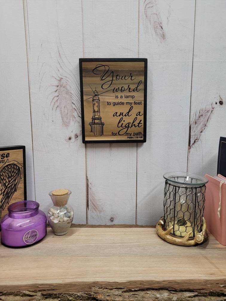 Psalm 119 Lighthouse Christian Wood Sign Wood Sign — alternate angle