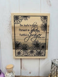 Romans 12:12 Scripture Christian Wood Sign Wood Sign — front view on white background