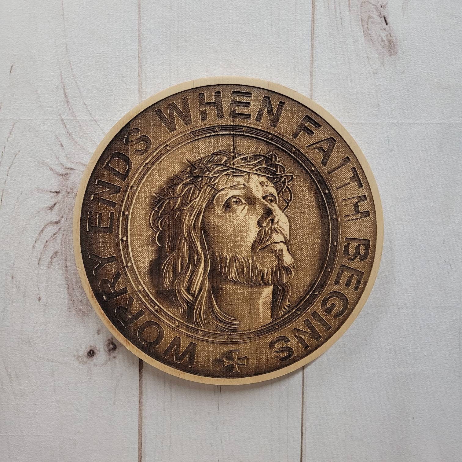 Jesus Solid Pine Christian Wood Sign Wood Sign — shown on a rustic wall