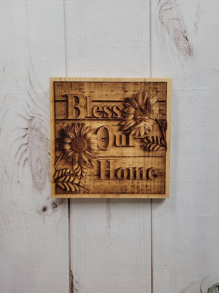 Bless Our Home Sunflower Wood Sign Wood Sign — lifestyle setting