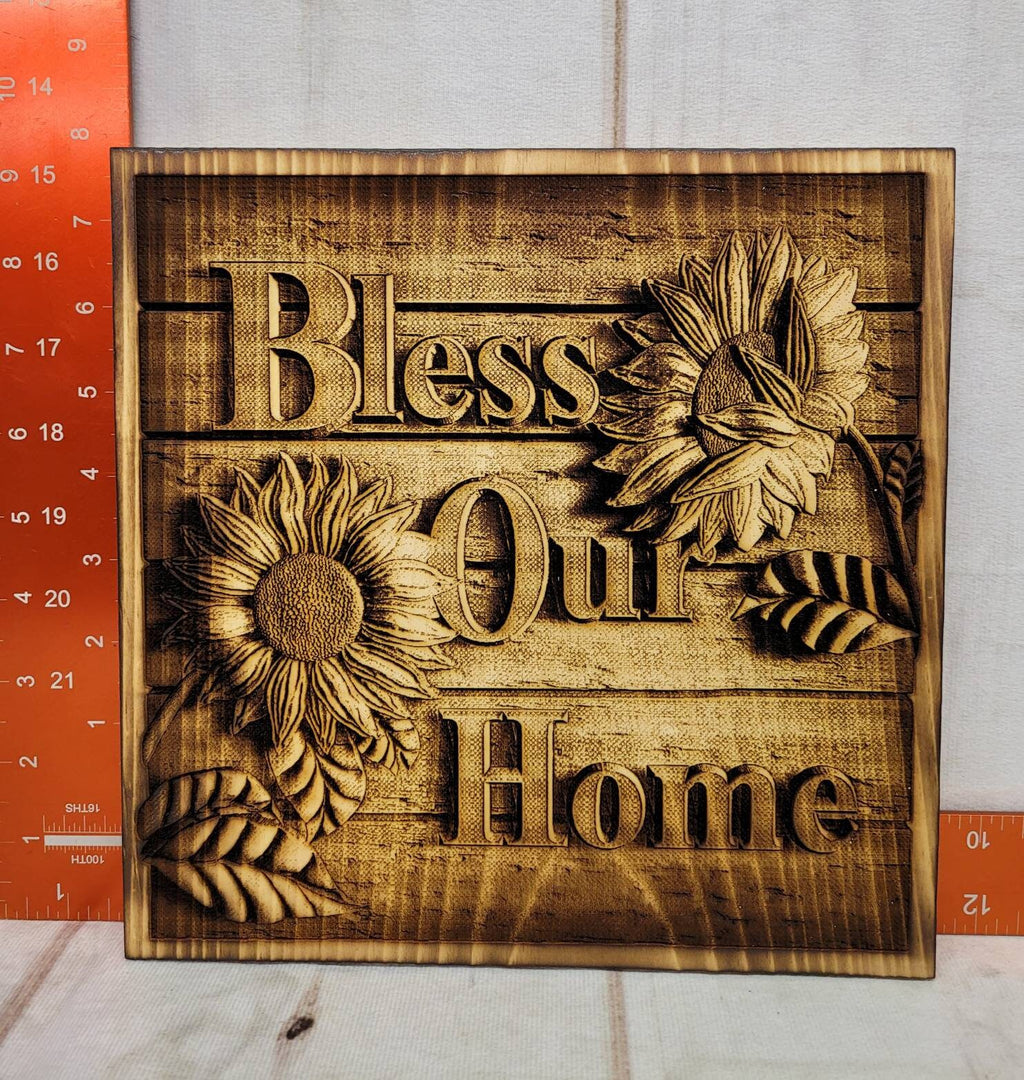 Bless Our Home Sunflower Wood Sign Wood Sign — alternate angle