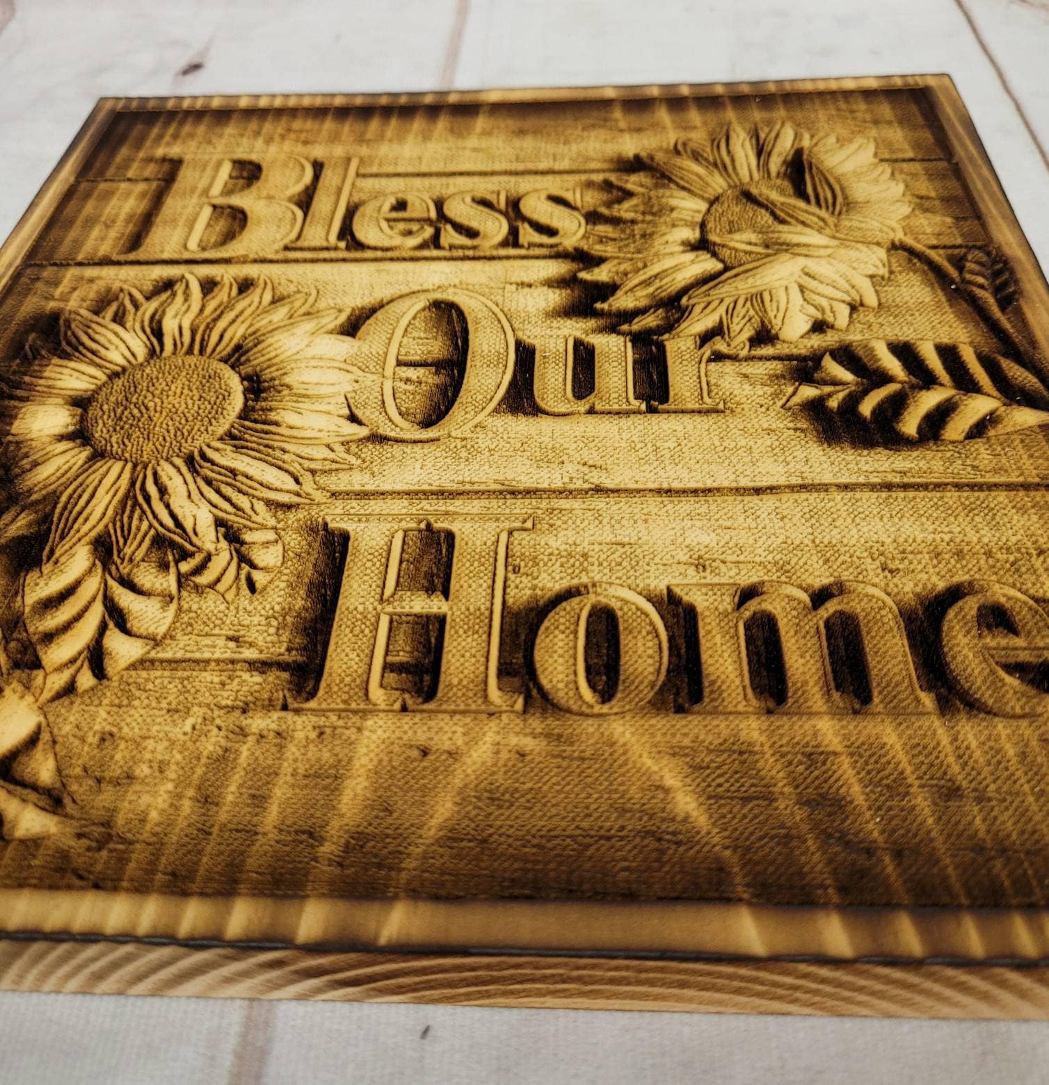Bless Our Home Sunflower Wood Sign Wood Sign — alternate angle
