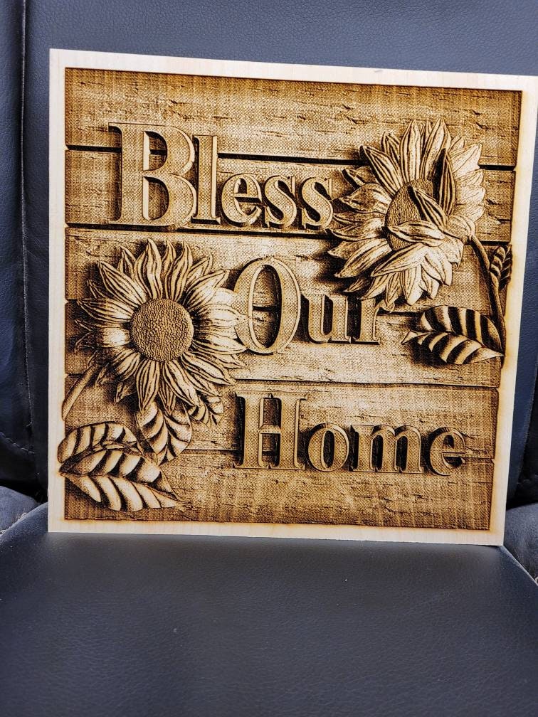 Bless Our Home Sunflower Wood Sign Wood Sign — alternate angle