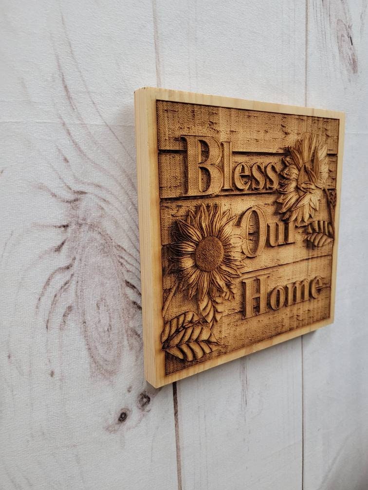 Bless Our Home Sunflower Wood Sign Wood Sign — alternate angle