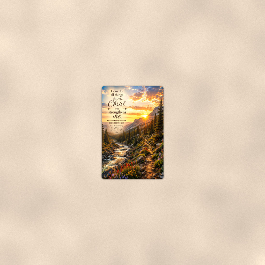I Can Do All Things Mountain Creek — Philippians 4:13 aluminum metal sign 8" x 12" - room view on warm wall