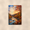 He Restores My Soul Autumn River — Psalm 23 aluminum metal sign 8" x 12" - front view on warm wall