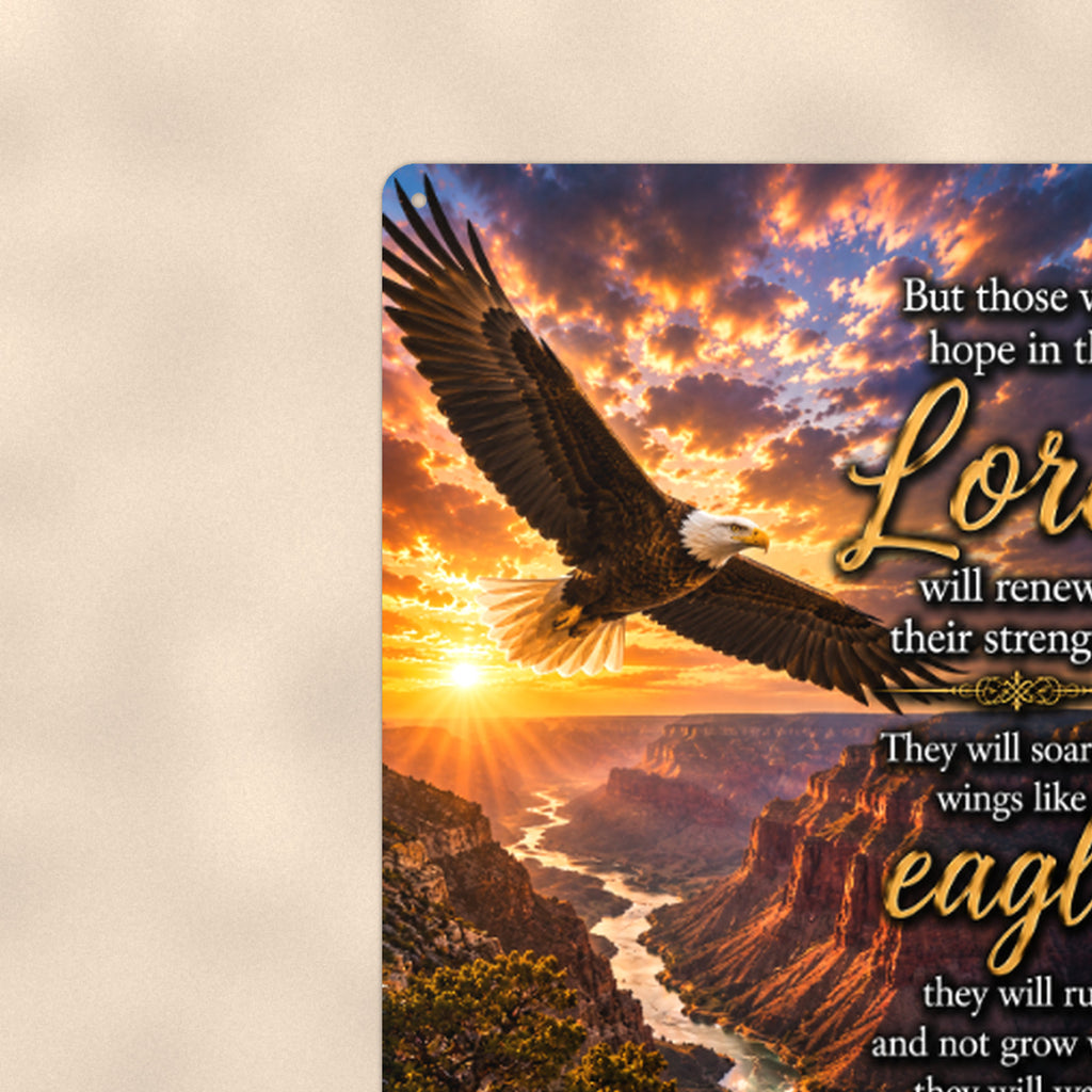 Wings Like Eagles River Canyon — Isaiah 40:31 aluminum metal sign 8" x 12" - close-up view of the printed artwork