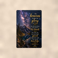 The Heavens Declare Starry Night — Psalm 19:1 aluminum metal sign 8" x 12" - front view on warm wall