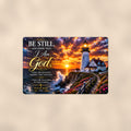 Be Still and Know Lighthouse Point — Psalm 46:10 aluminum metal sign 12" x 8" - front view on warm wall