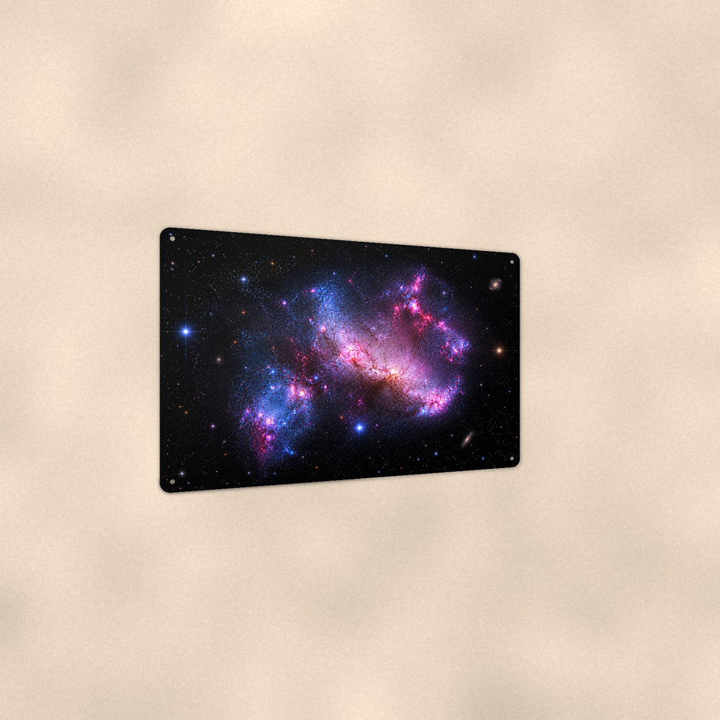 Pink Irregular Galaxy Starfield aluminum metal sign 12" x 8" - angled view showing glossy finish