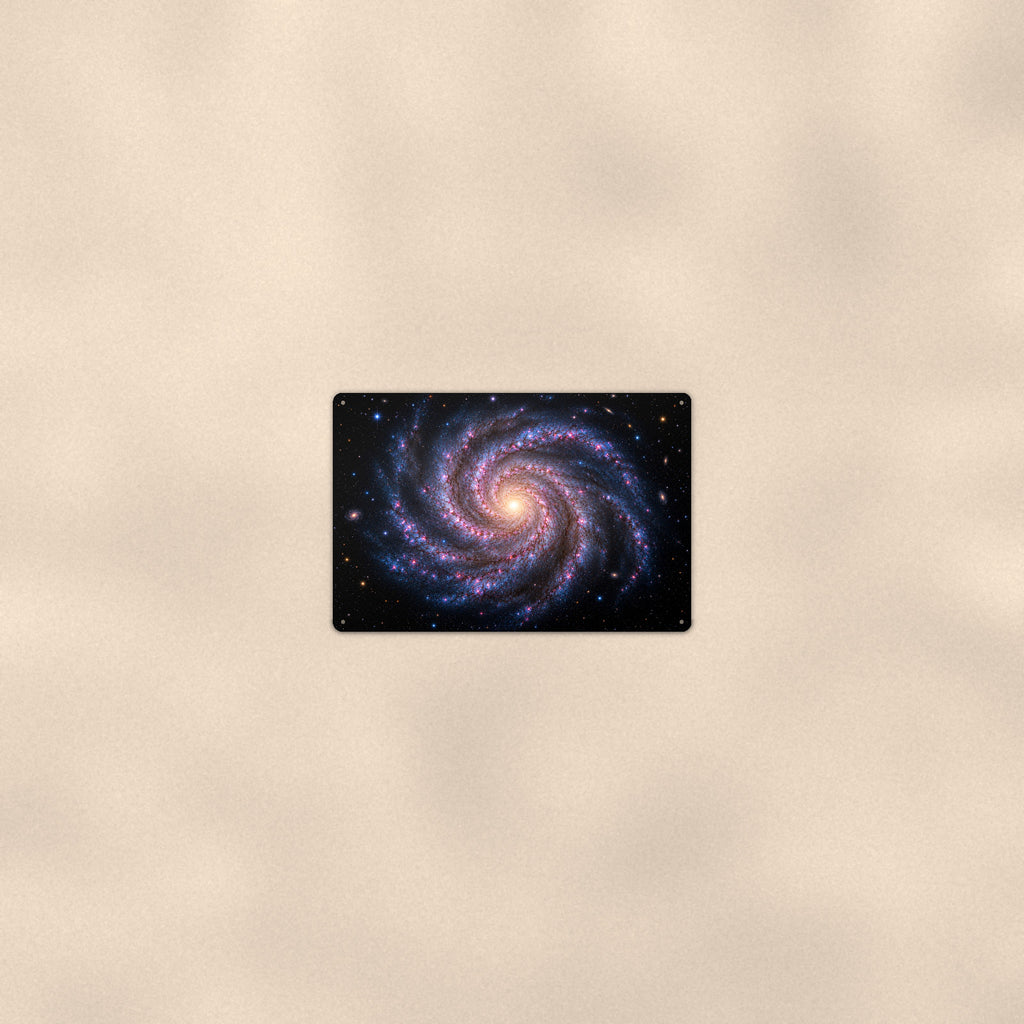 Grand Spiral Galaxy aluminum metal sign 12" x 8" - room view on warm wall