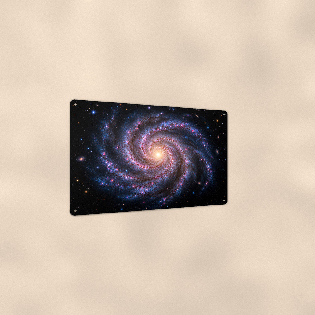 Grand Spiral Galaxy aluminum metal sign 12" x 8" - angled view showing glossy finish