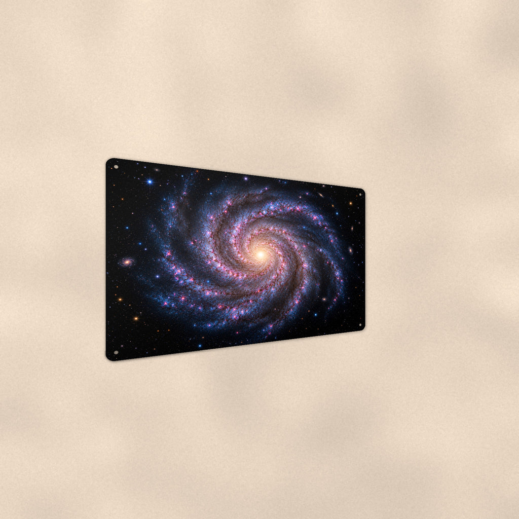 Grand Spiral Galaxy aluminum metal sign 12" x 8" - angled wall view from a wider angle