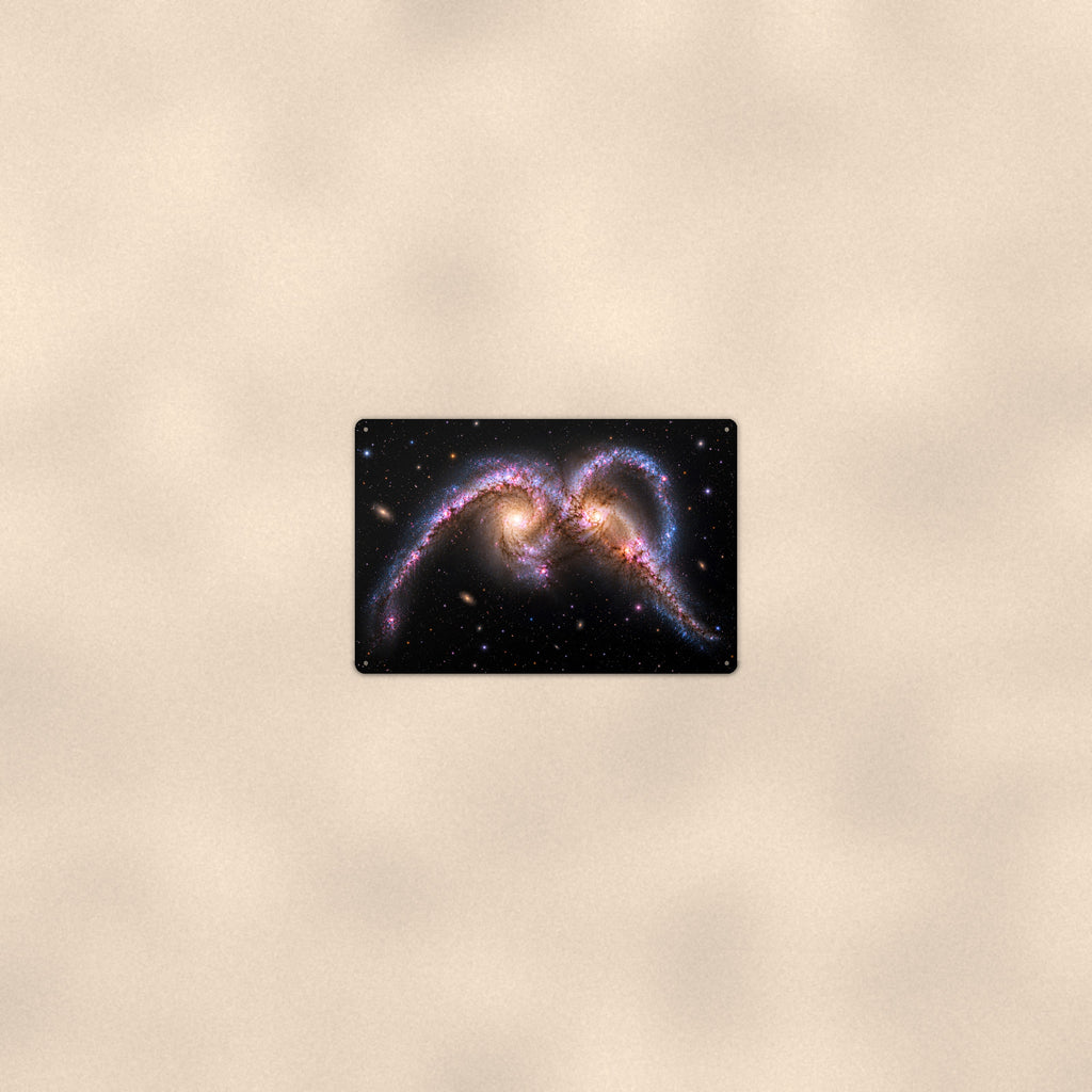 Colliding Galaxies aluminum metal sign 12" x 8" - room view on warm wall