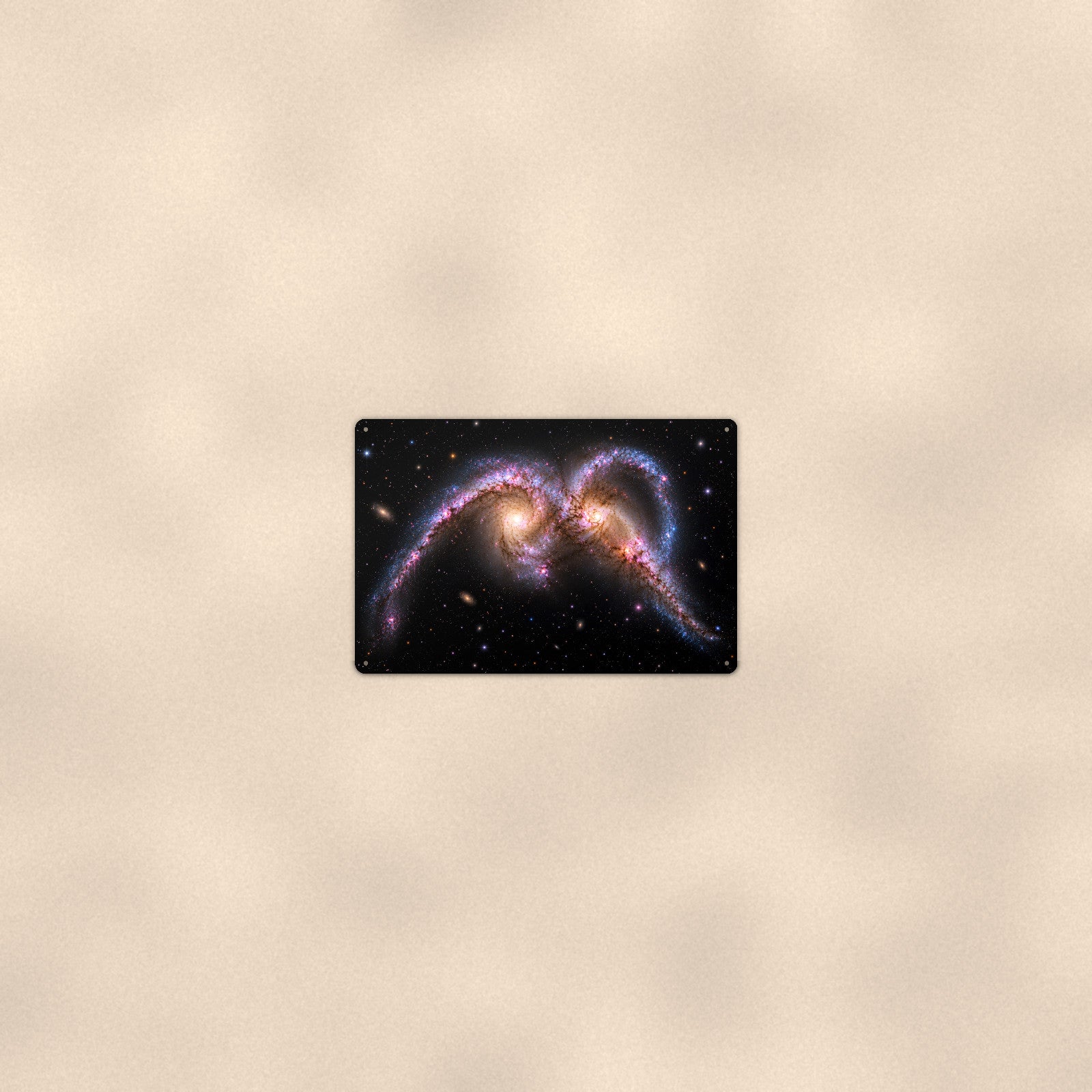 Colliding Galaxies aluminum metal sign 12" x 8" - room view on warm wall