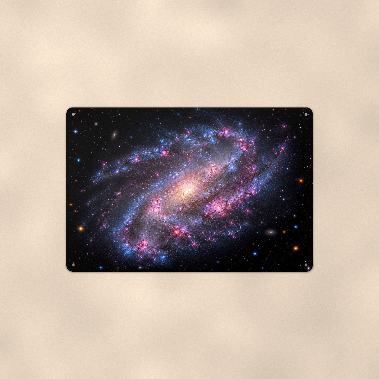 Barred Spiral Galaxy aluminum metal sign 12" x 8" - front view on warm wall