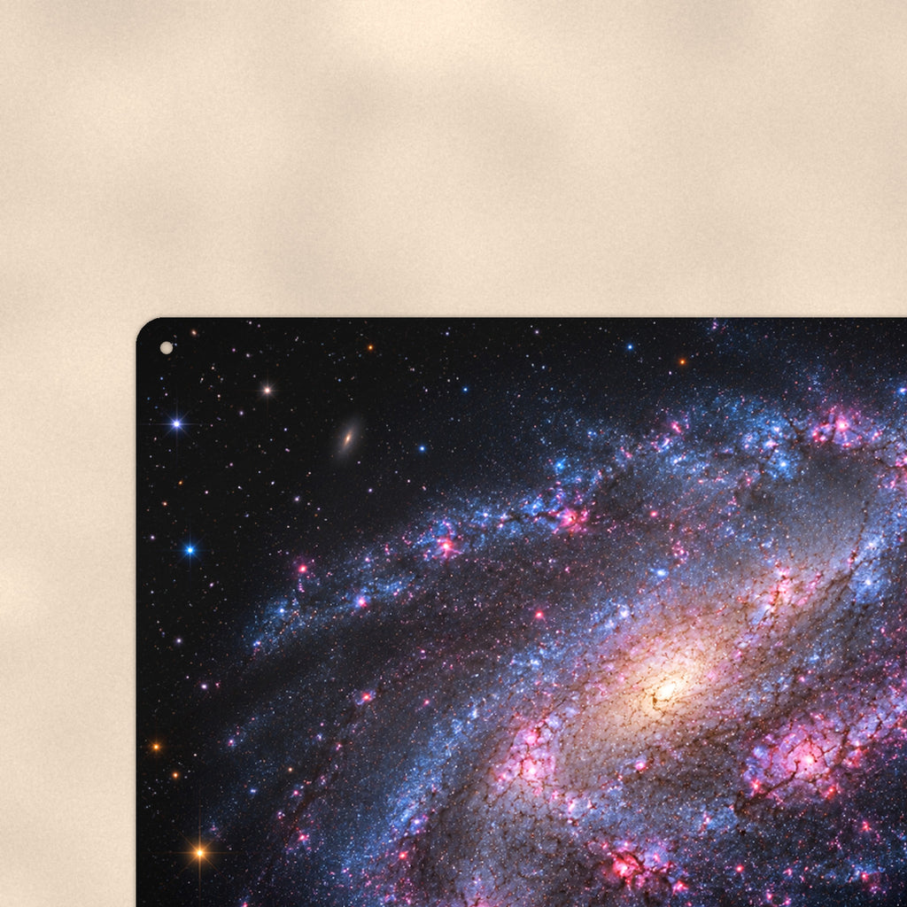Barred Spiral Galaxy aluminum metal sign 12" x 8" - close-up view of the printed artwork