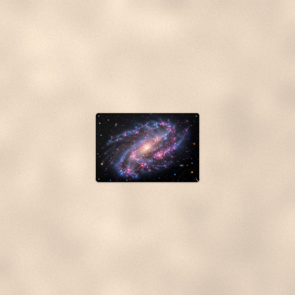 Barred Spiral Galaxy aluminum metal sign 12" x 8" - room view on warm wall