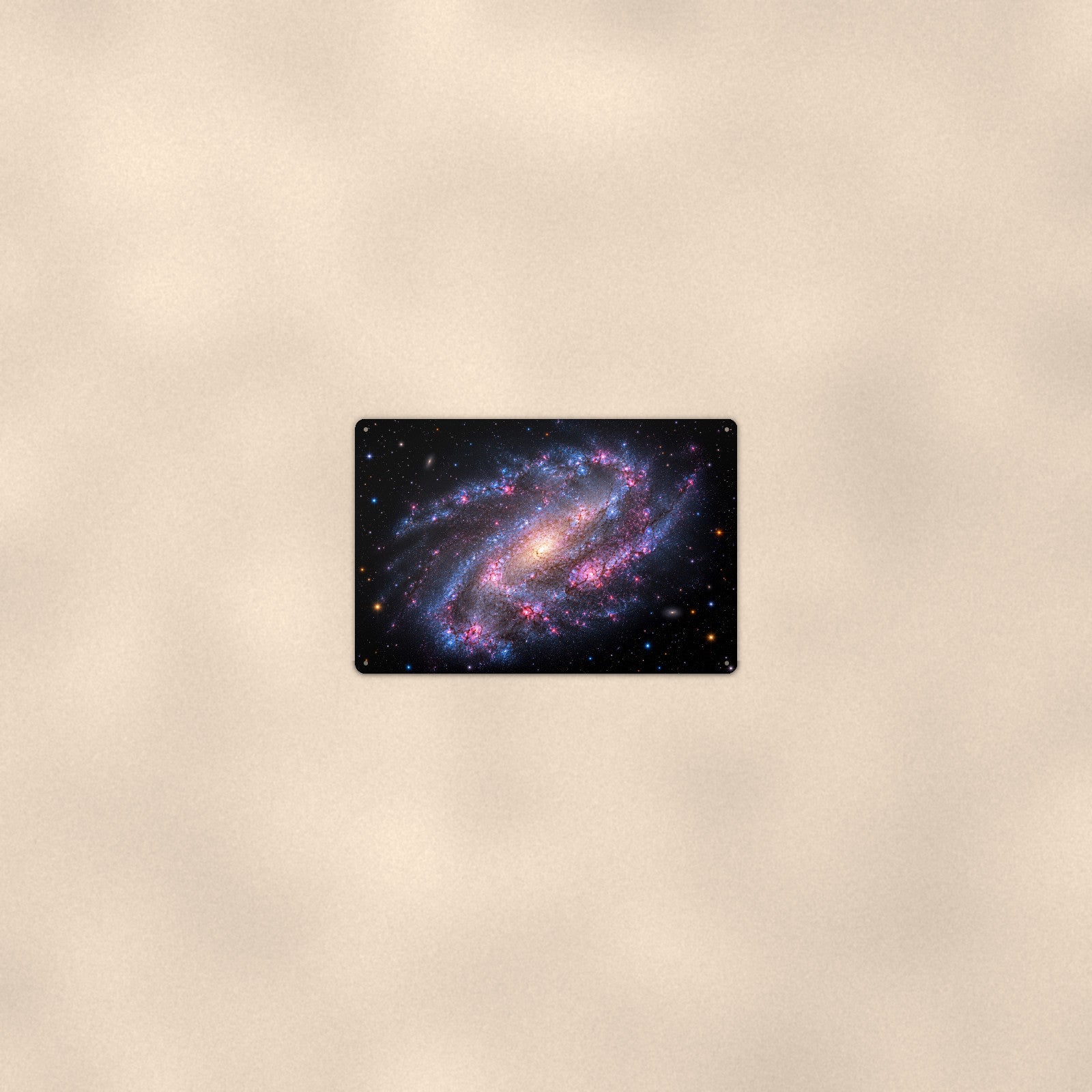 Barred Spiral Galaxy aluminum metal sign 12" x 8" - room view on warm wall