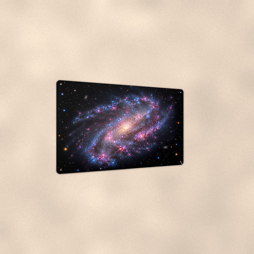 Barred Spiral Galaxy aluminum metal sign 12" x 8" - angled view showing glossy finish