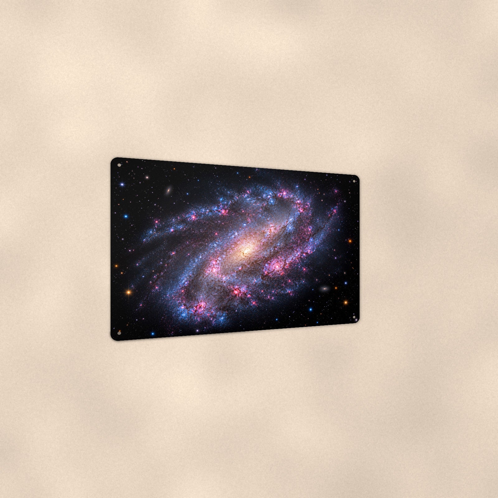 Barred Spiral Galaxy aluminum metal sign 12" x 8" - angled view showing glossy finish