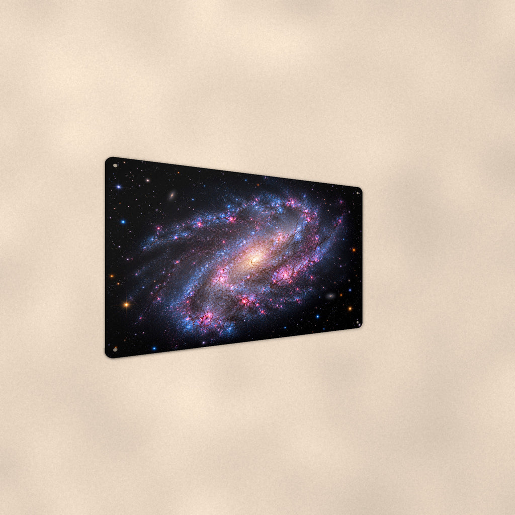 Barred Spiral Galaxy aluminum metal sign 12" x 8" - angled wall view from a wider angle