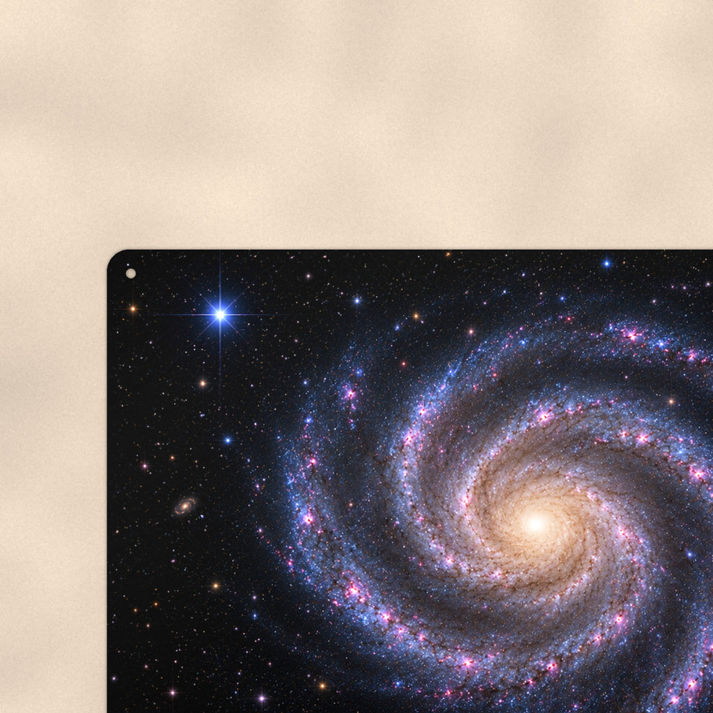Classic Spiral Galaxy aluminum metal sign 12" x 8" - close-up view of the printed artwork
