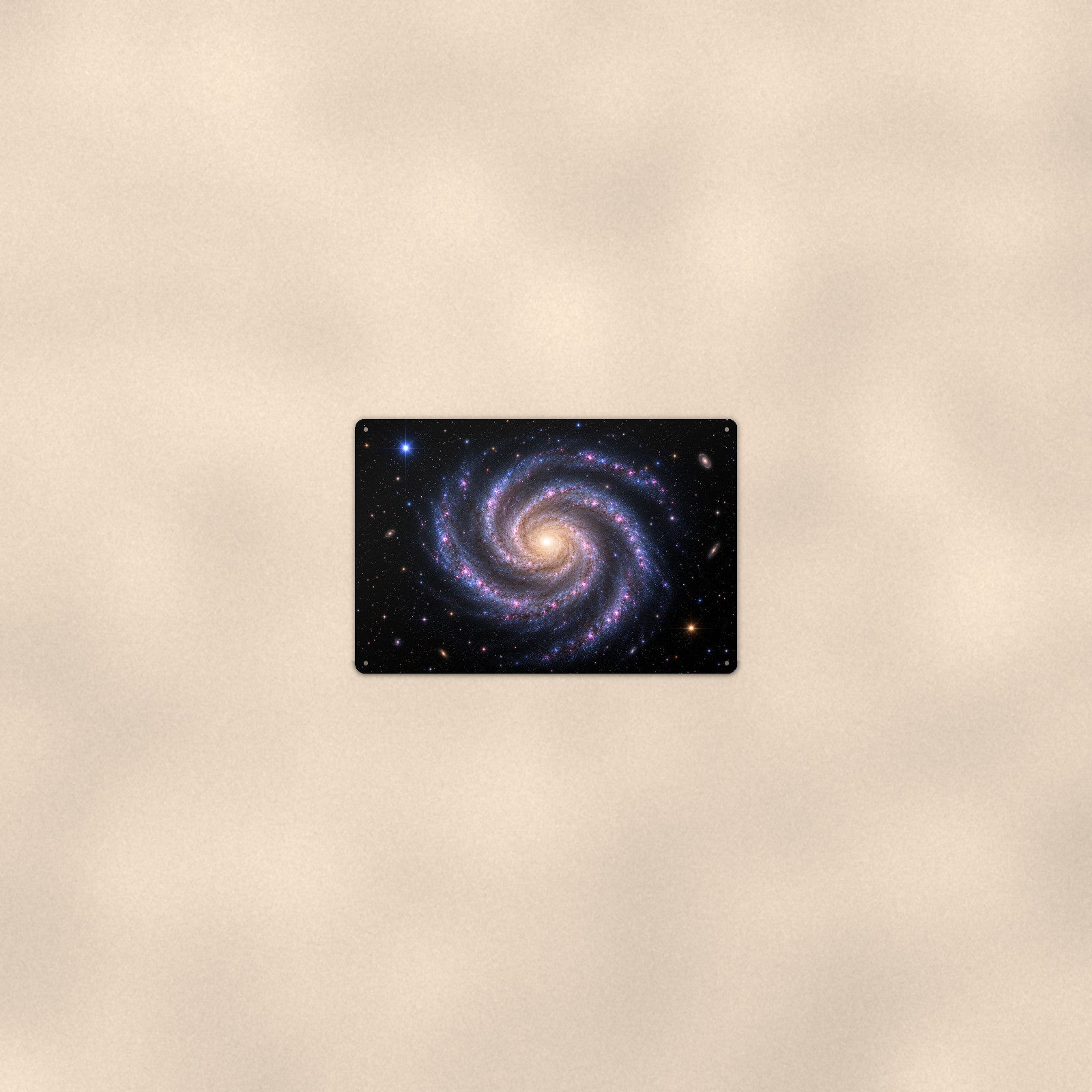 Classic Spiral Galaxy aluminum metal sign 12" x 8" - room view on warm wall