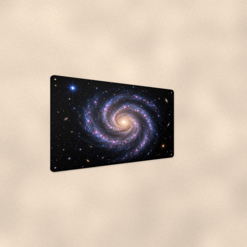 Classic Spiral Galaxy aluminum metal sign 12" x 8" - angled wall view from a wider angle