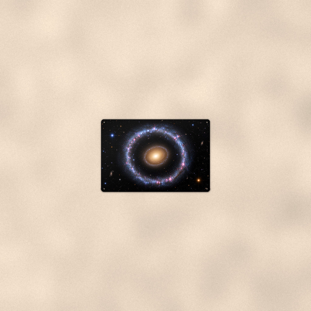 Golden Ring Galaxy aluminum metal sign 12" x 8" - room view on warm wall