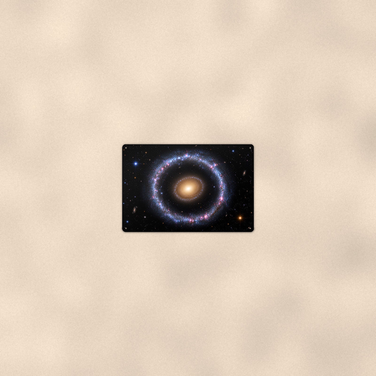 Golden Ring Galaxy aluminum metal sign 12" x 8" - room view on warm wall