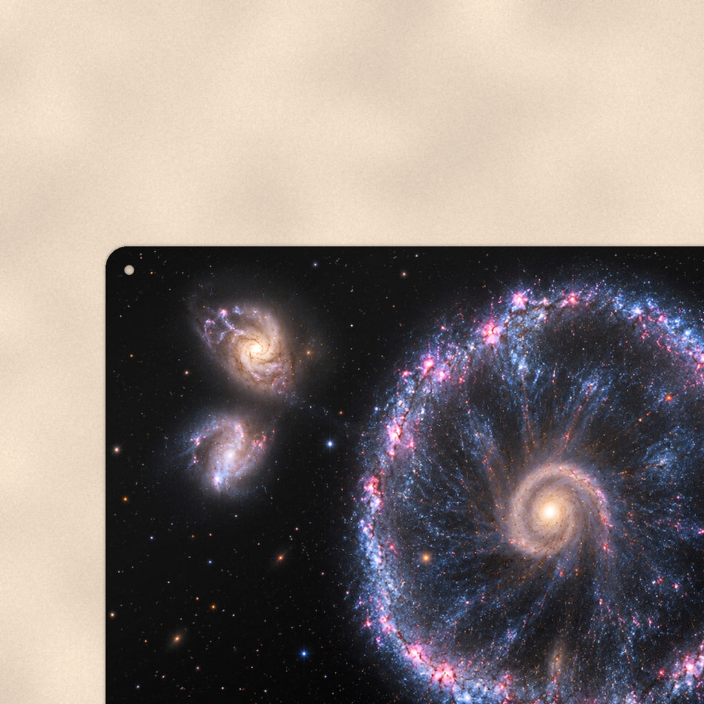 Cartwheel Galaxy aluminum metal sign 12" x 8" - close-up view of the printed artwork