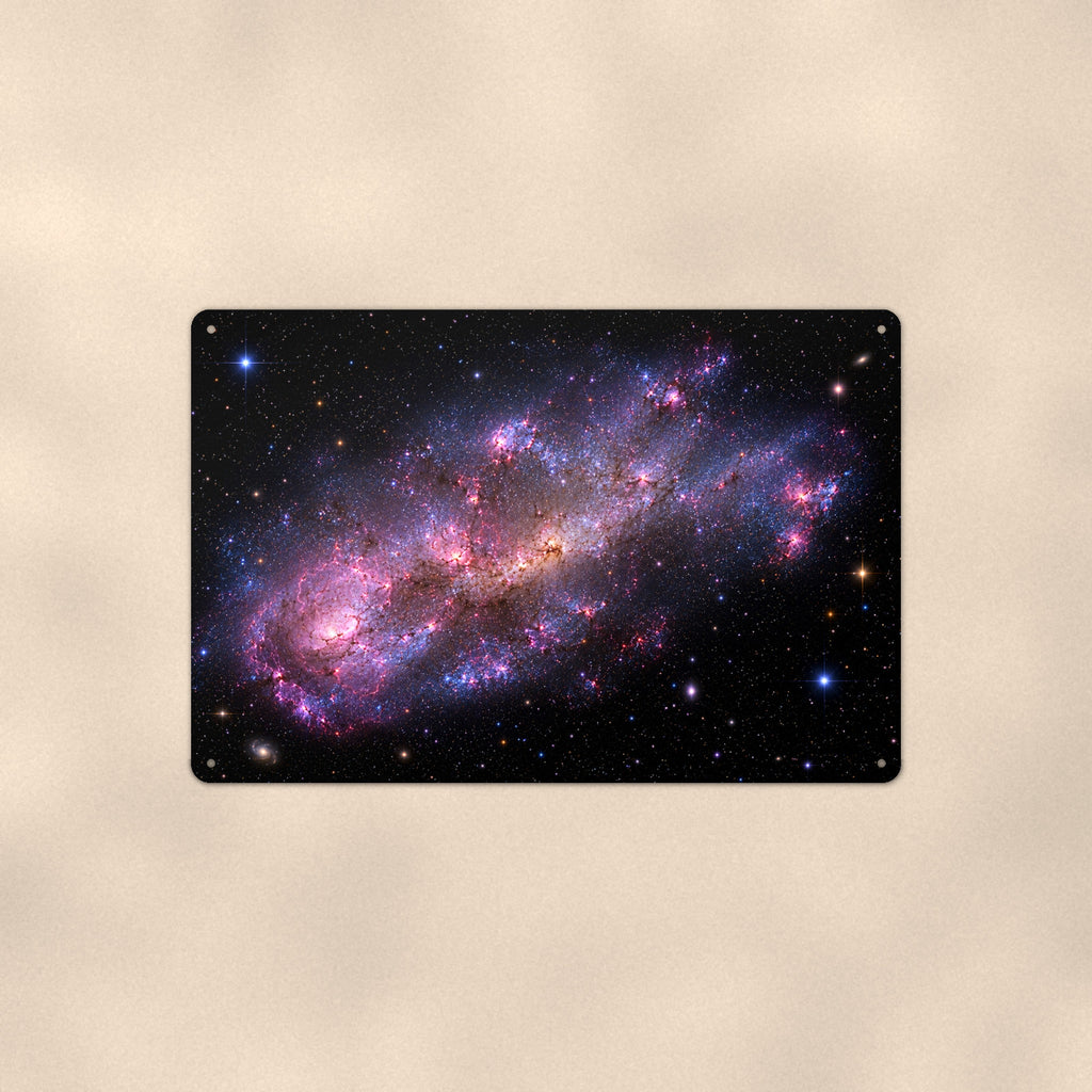 Pink Irregular Galaxy Cloud aluminum metal sign 12" x 8" - front view on warm wall