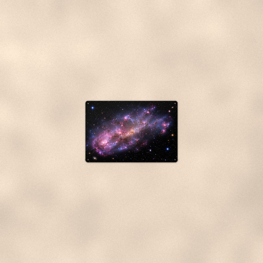 Pink Irregular Galaxy Cloud aluminum metal sign 12" x 8" - room view on warm wall
