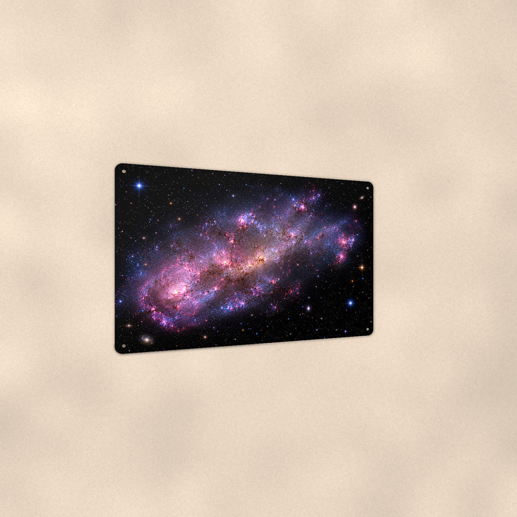 Pink Irregular Galaxy Cloud aluminum metal sign 12" x 8" - angled view showing glossy finish