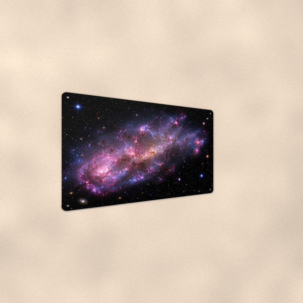Pink Irregular Galaxy Cloud aluminum metal sign 12" x 8" - angled wall view from a wider angle
