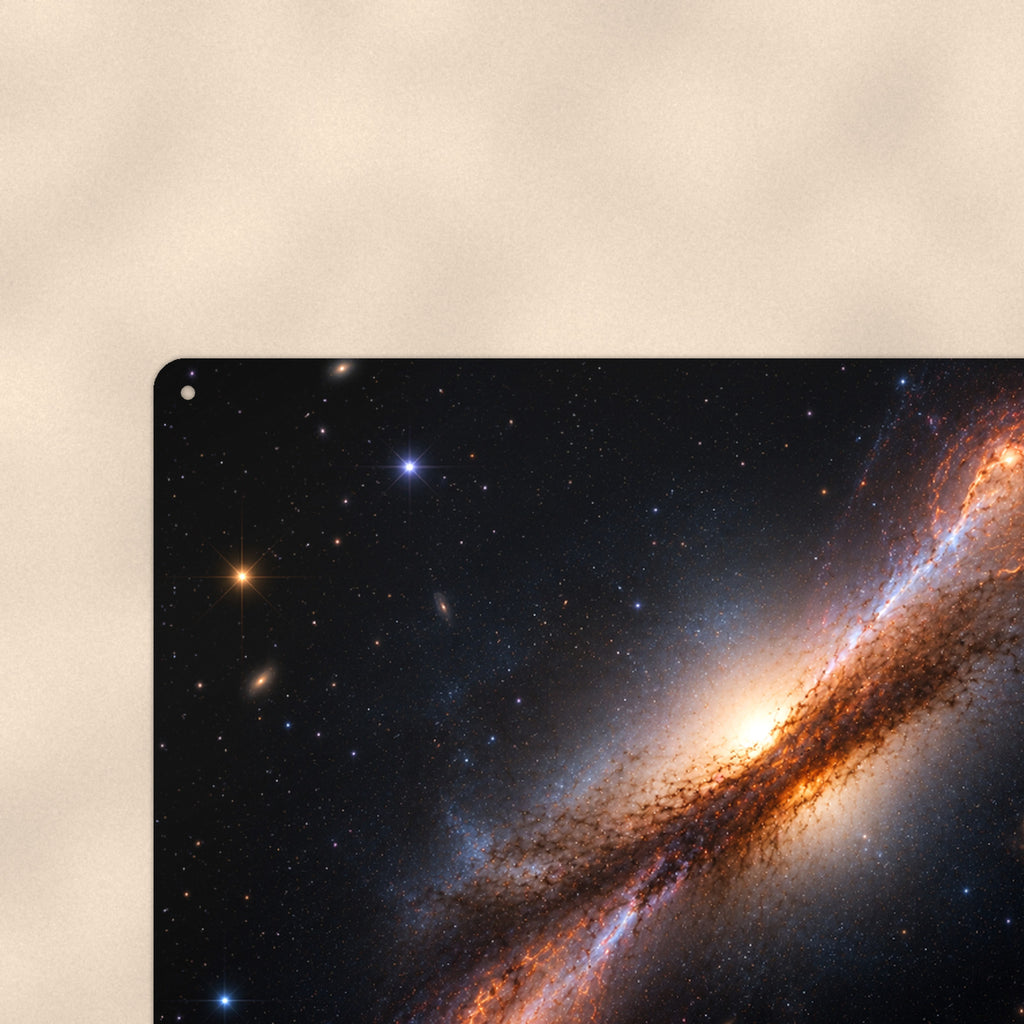 Edge-On Galaxy Golden Core aluminum metal sign 12" x 8" - close-up view of the printed artwork