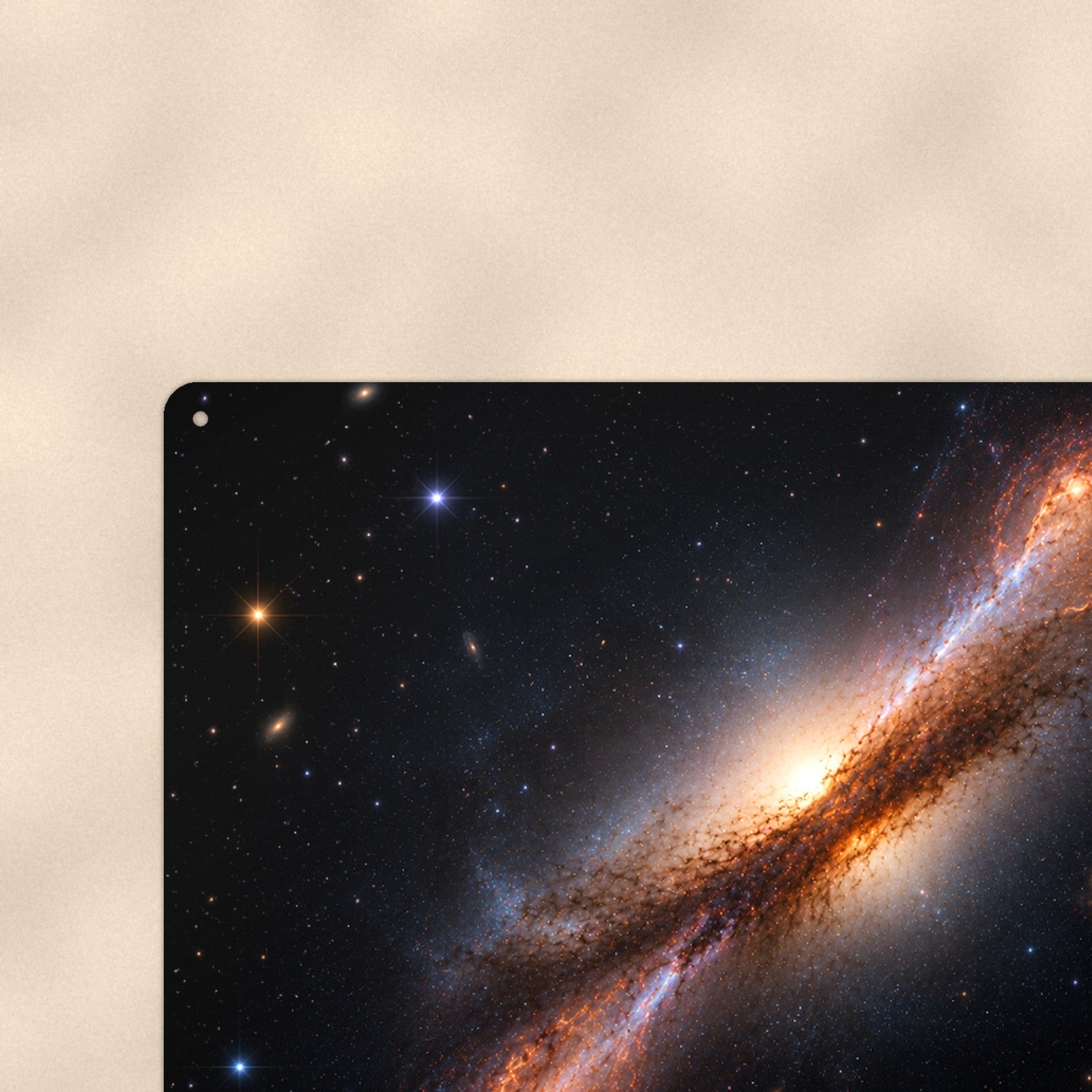 Edge-On Galaxy Golden Core aluminum metal sign 12" x 8" - close-up view of the printed artwork