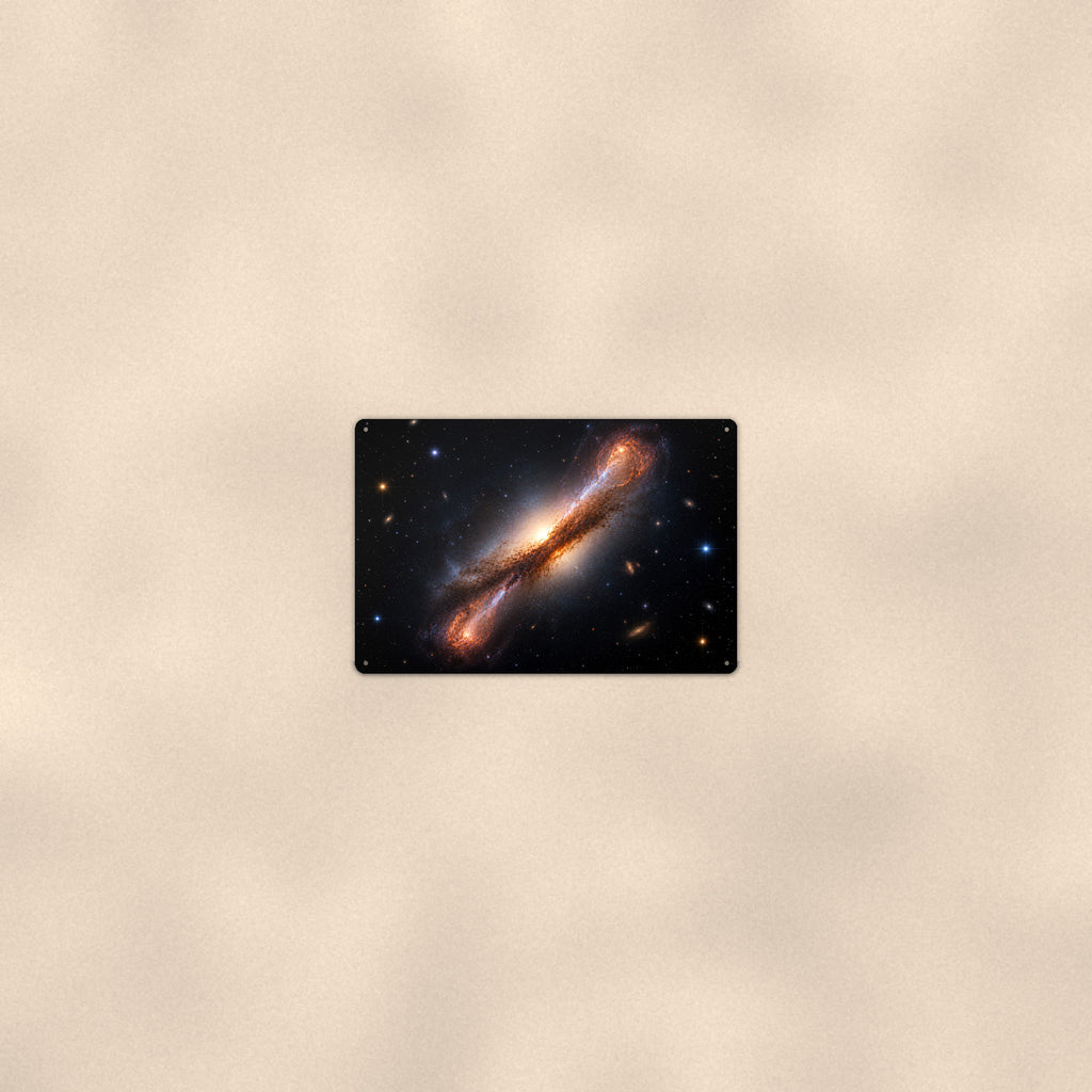 Edge-On Galaxy Golden Core aluminum metal sign 12" x 8" - room view on warm wall