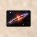Red Burst Edge-On Galaxy aluminum metal sign 12" x 8" - front view on warm wall