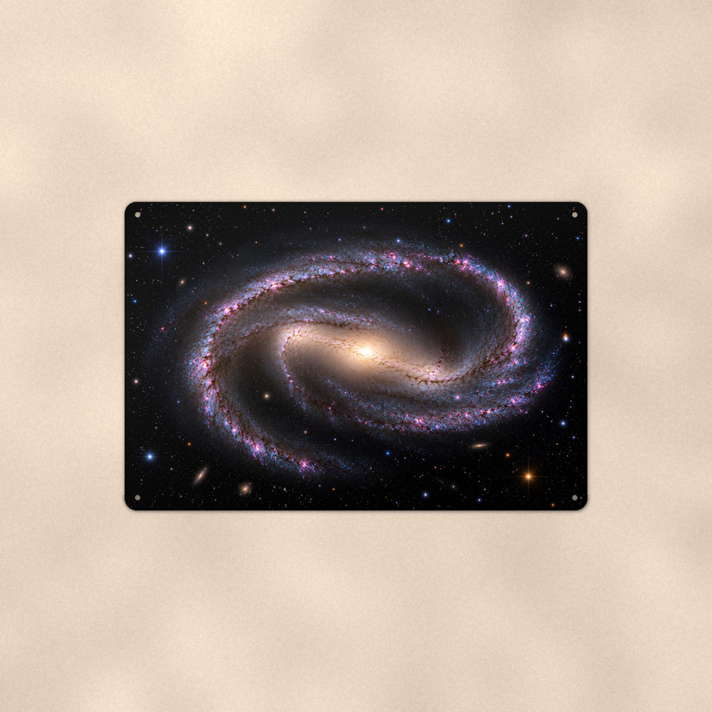 S-Curve Spiral Galaxy aluminum metal sign 12" x 8" - front view on warm wall